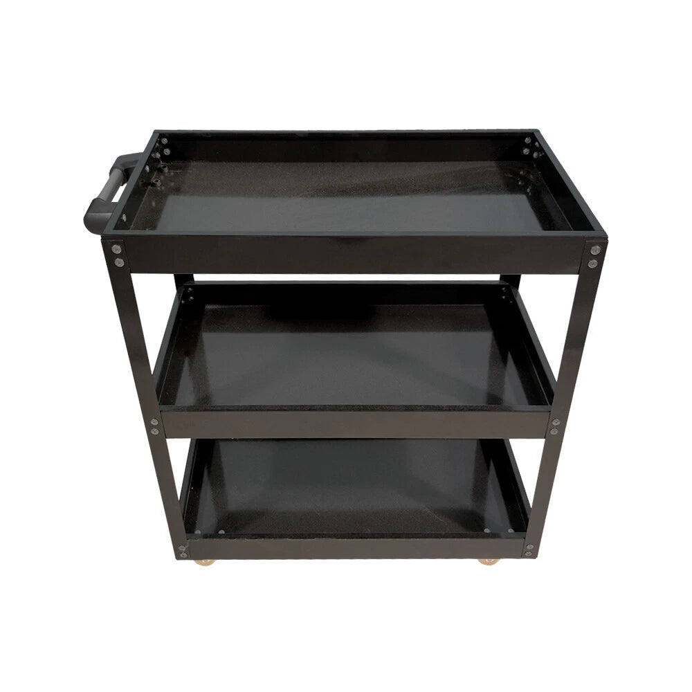 Tool Storage Heavy Duty Durable Garage Trolley Workshop 3 Tier Wheel Cart Shelf | Black