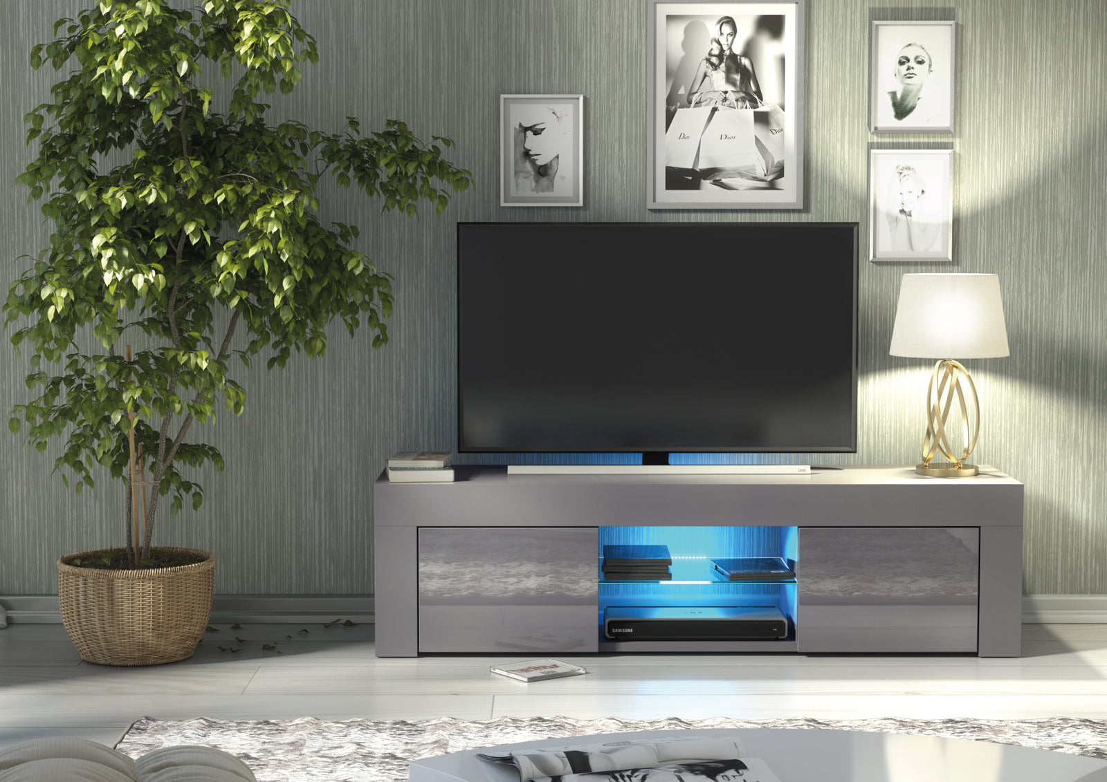 Loom Tv Unit 130cm With Led Lights | Dark Grey