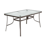 Rectangular Tempered Glass Outdoor Coffee Table With Parasol Hole - 150w X 90d X 72h Cm | Extra Large | Brown