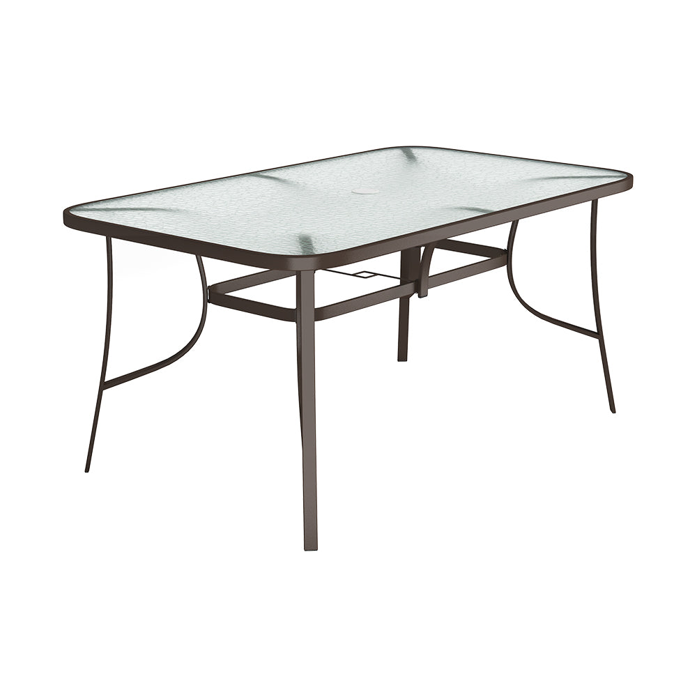 Rectangular Tempered Glass Outdoor Coffee Table With Parasol Hole - 150w X 90d X 72h Cm | Extra Large | Brown