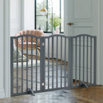 Foldable Freestanding 3/4-panel Arched Pet Gate, Indoor Safety Barrier For Doorways, Halls & Staircases | Small | Grey
