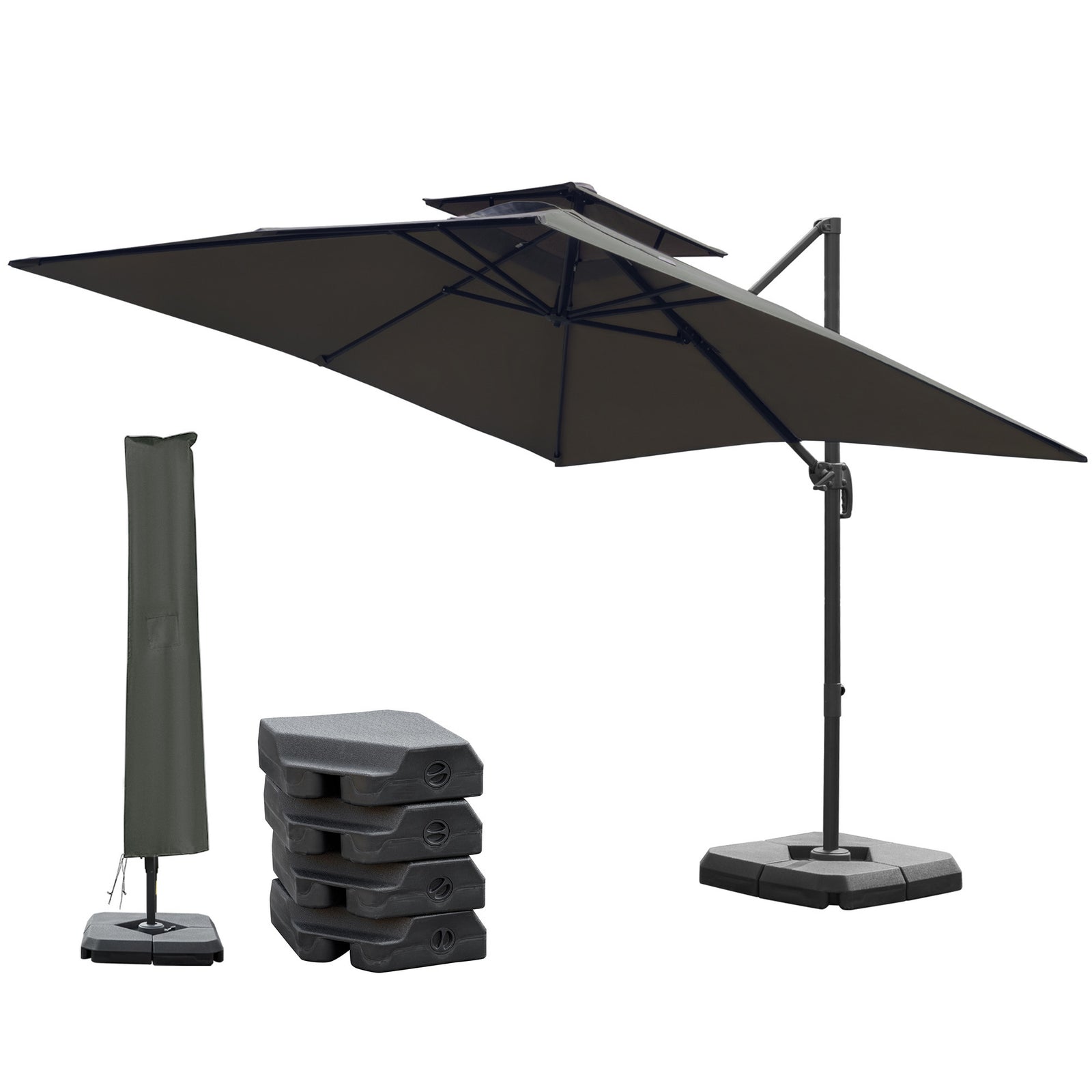 2.7x2.7m Cantilever Parasol W/ Base & Cover | Dark Grey