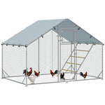 Walk In Chicken Run W/ Cover, Hanging Feeder, Perch | Small | Silver