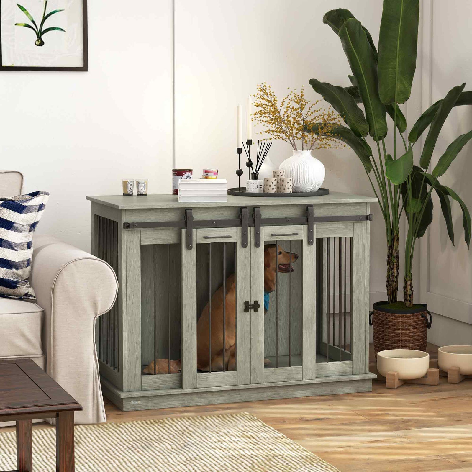 Double Dog Cage W/ Divider - Grey | Gray