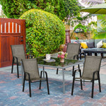 Set Of 4 Garden Dining Chair Set Outdoor W/ Back Armrest | Brown