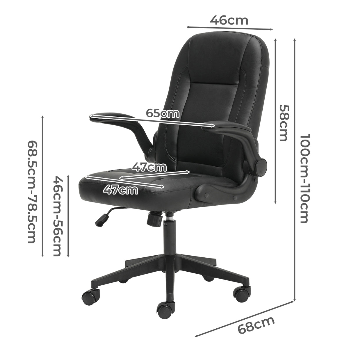 Ergonomic Office Computer Chair Pu Leather Swivel Recliner With Flip-up Armrests | Black