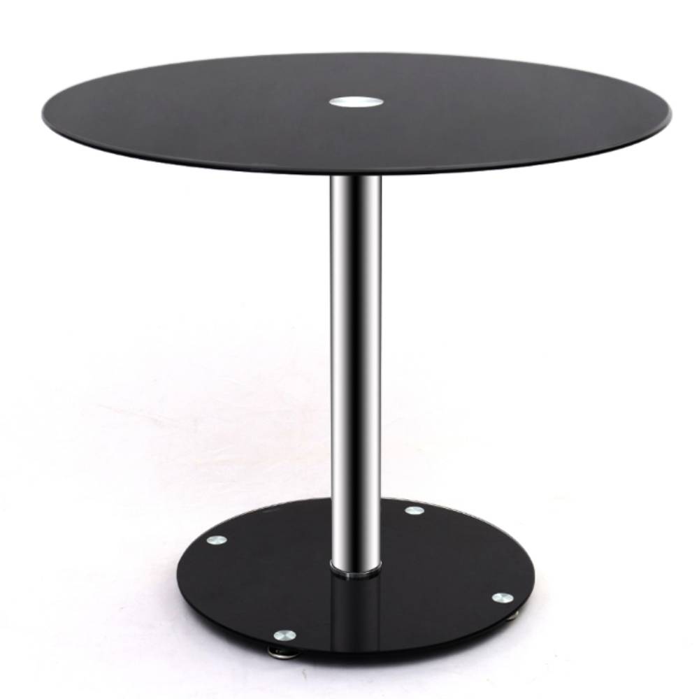 90cm Dia X 75cm H Round Dining Table, Black Tempered Glass Top Modern Minimalist Round Glass Dining Table