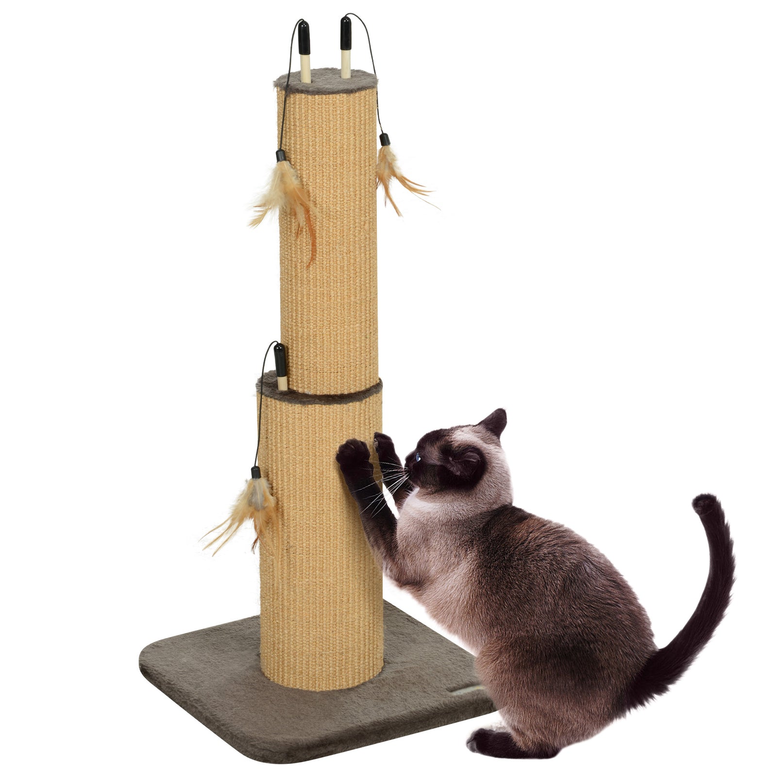 78cm Tall Cat Scratching Post With 3 Toy Feathers | Brown