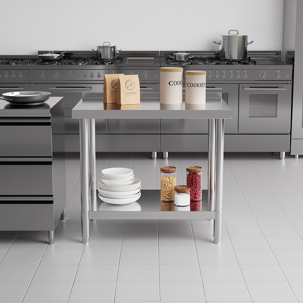 90cm/120cm/180cm×60cm×80cm H Commercial Kitchen Prep 2 Tier Work Stainless Steel Table With Backsplash | Small