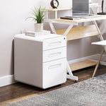 3 Drawer Modern Steel Filing Cabinet With 4 Wheels | One Size | White