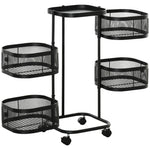 HOMCOM Metal Storage Cart With Top Tray And 4 Mesh Baskets, Black