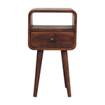 Mini Honey Caramel Curved Bedside With Open Slot