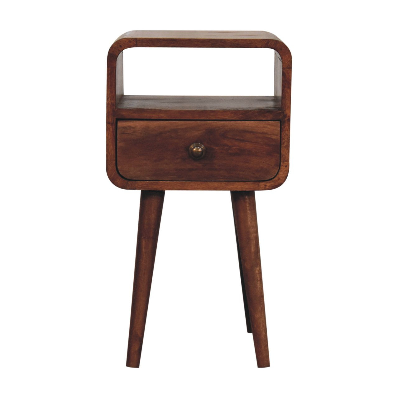 Mini Honey Caramel Curved Bedside With Open Slot