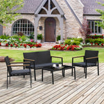 4 Pcs Pe Rattan Furniture Set W/ Cushions Table