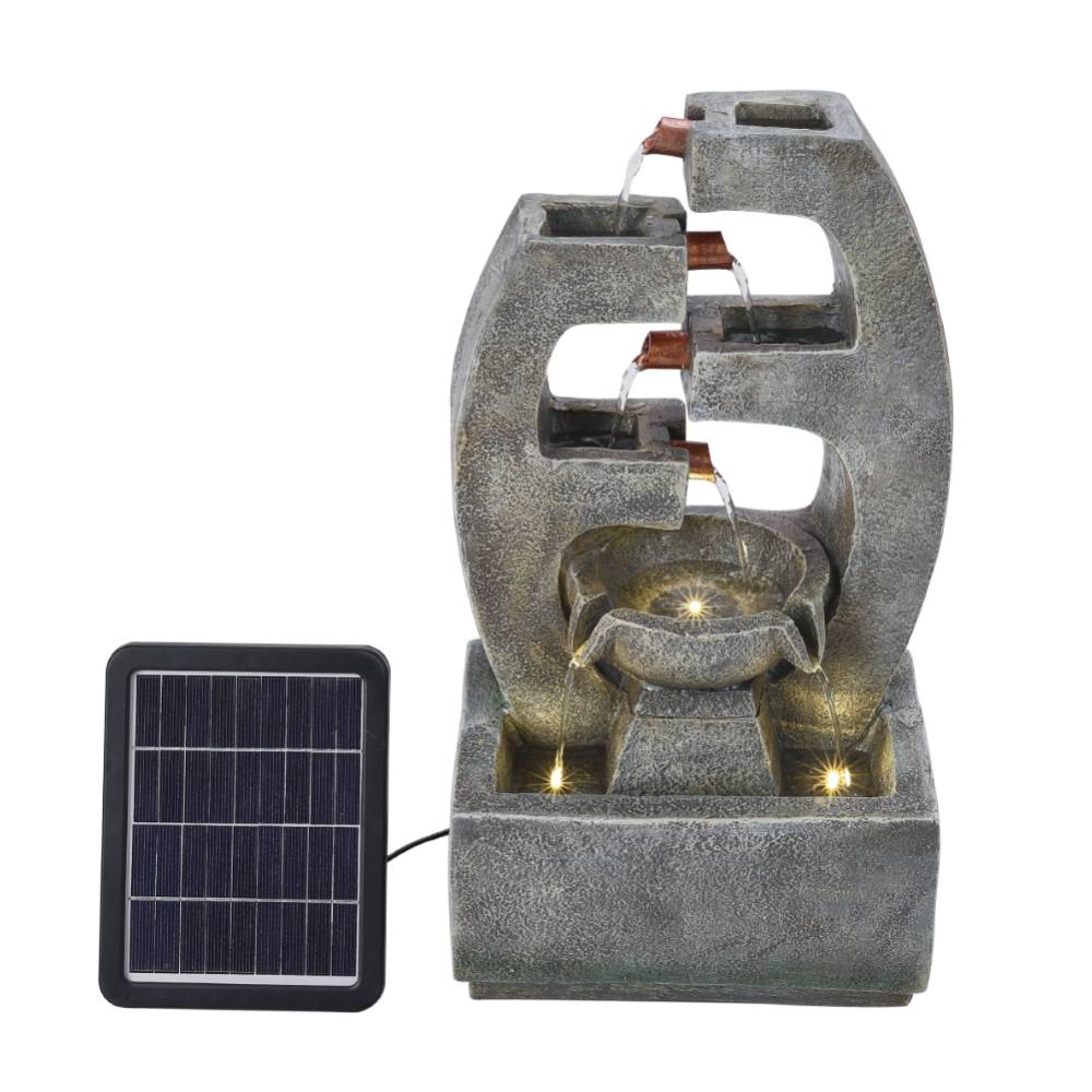 Solar Garden Water Fountain With Led Lights Tiered Modern Outdoor Feature