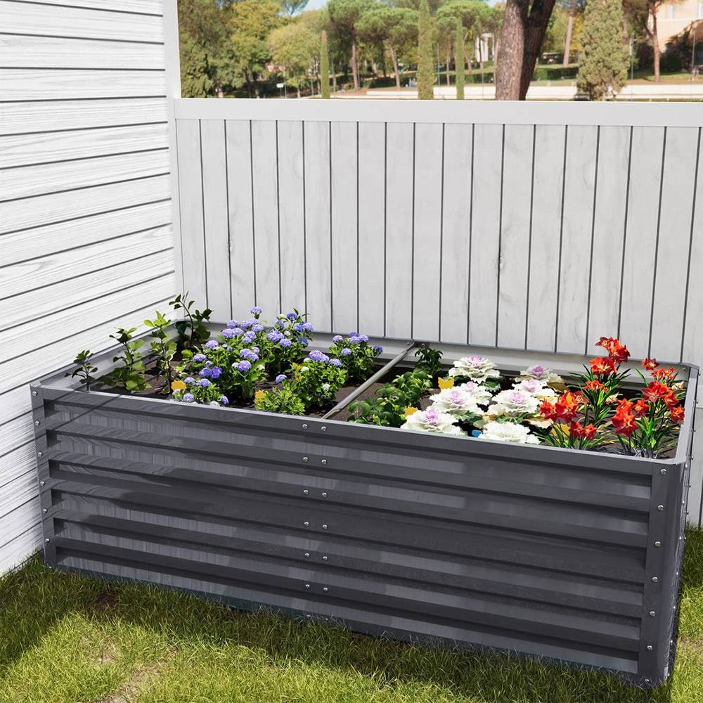 Outdoor Modular Metal Raised Garden Bed | One Size | Grey