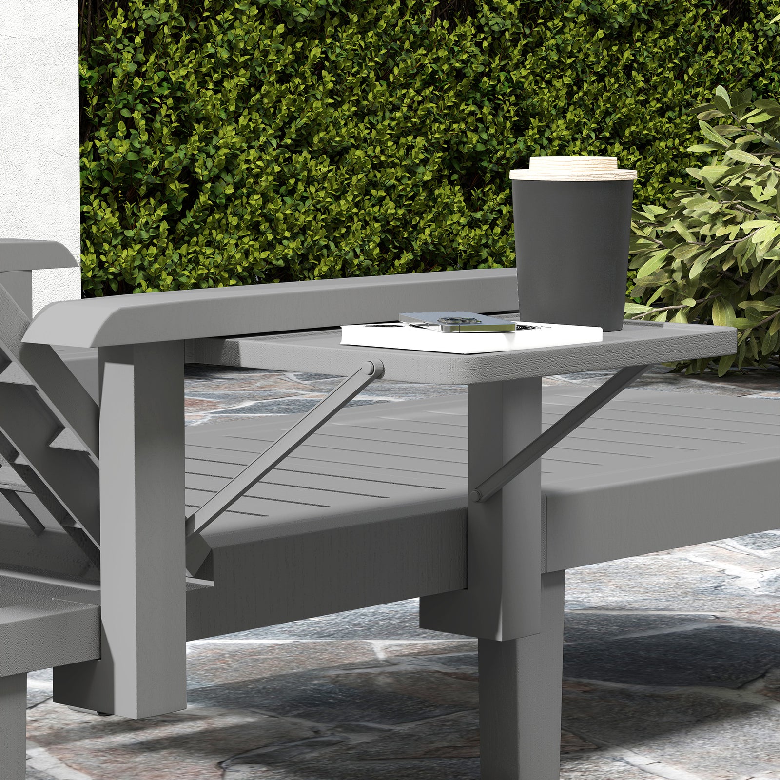 Set Of 2 Resin Reclining Sun Loungers For Garden | Dark Gray