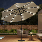 3m Outdoor Patio Parasol – Solar-powered Umbrella With 24 Led Lights, Tilt & Crank Handle, With Resin Base | One Size | Beige