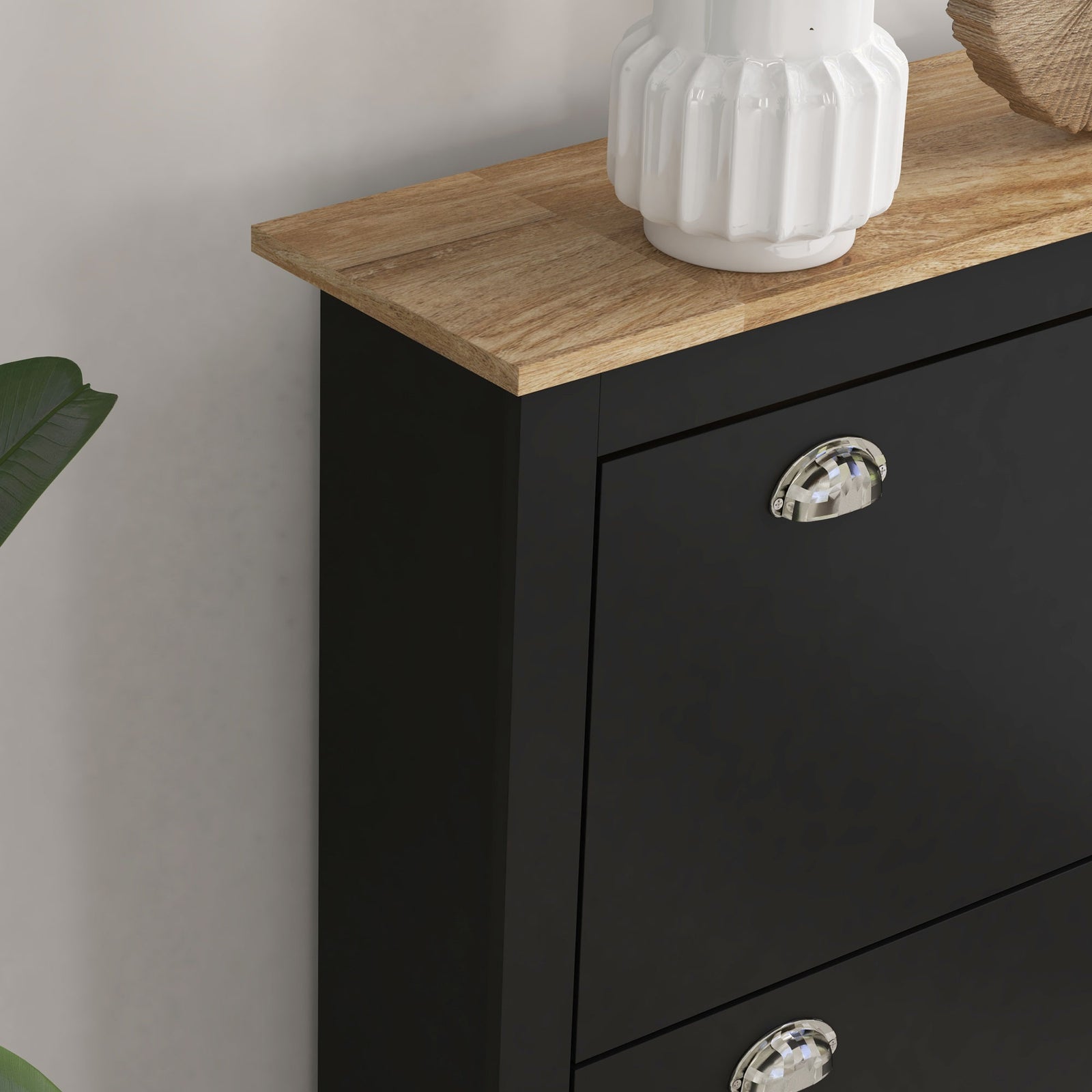 2 Drawer Shoe Cabinet, Flip Doors | Black
