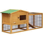 Wooden Rabbit Hutch With Run, Asphalt Roof, Pull-out Tray, Ramp | Yellow