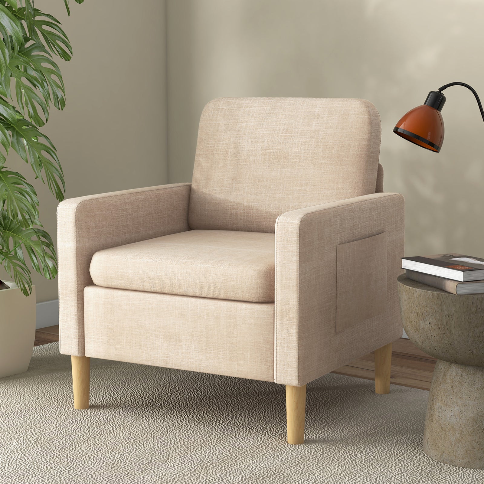 Modern Armchair Upholstered Accent Chair Home Office | Single | Beige