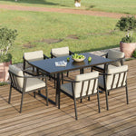Breeins 7 Pieces Garden Dining Set 160cm Rectangular Garden Table And Chairs Wood Grain Tabletop 6pcs Armchairs With Seat Pads Cushion Outdoor Patio Furniture Set
