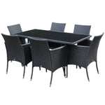 7pc Rattan Garden Furniture Dining Set Wicker Conservatory | Black