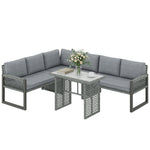 4 Piece Rattan Garden Furniture Set With 3 Loveseats, Table, Grey