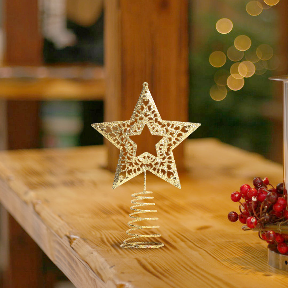 Christmas Tree Star Topper Golden Glitter Ornaments Home Party Decor