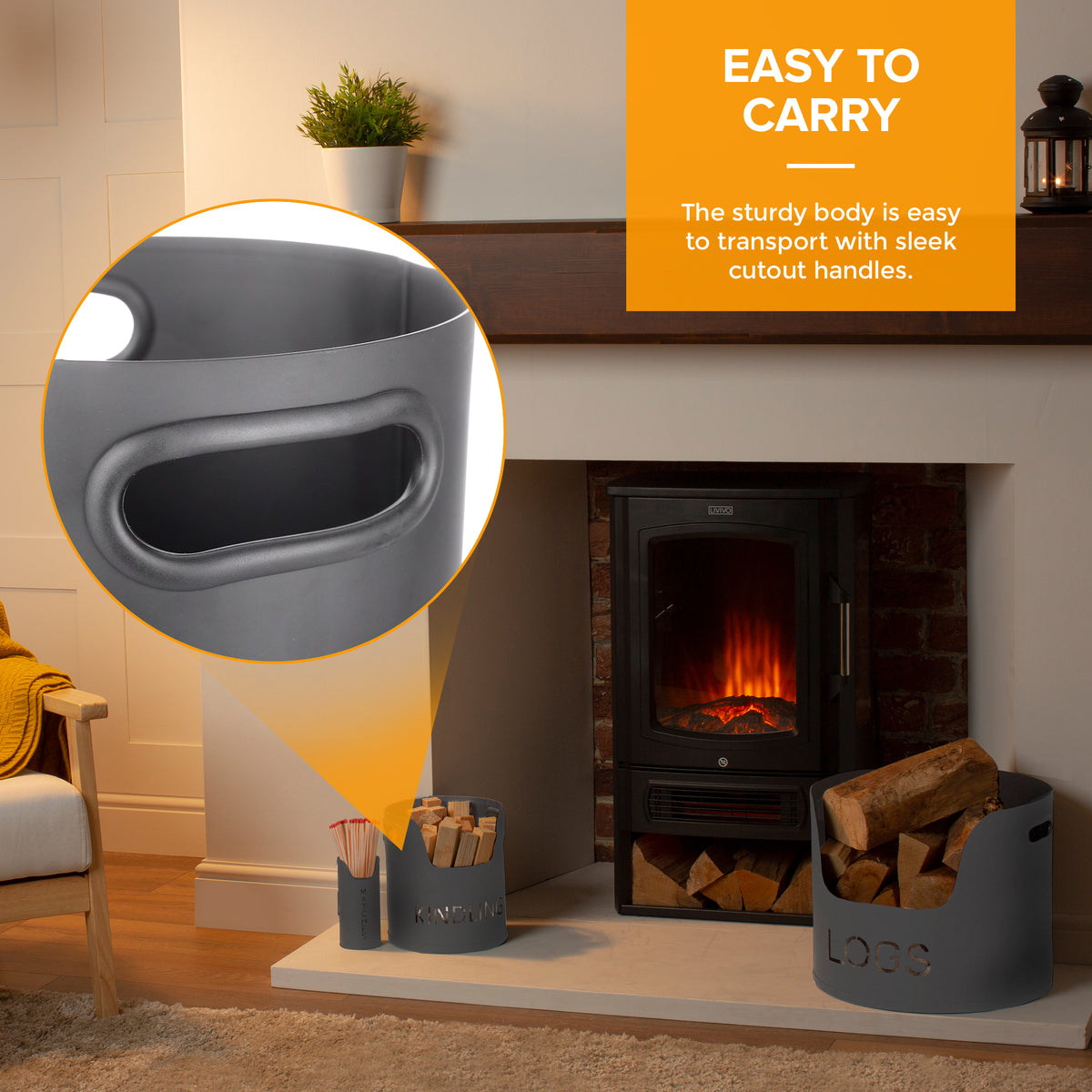 Livivo 3 Piece Fireplace Log & Kindling Storage Bucket Set