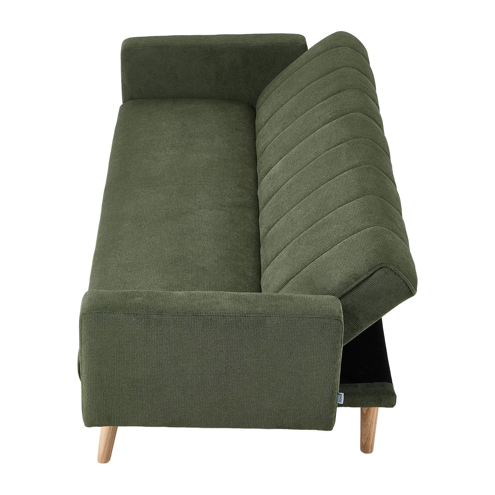 Convertible Sofa Bed, 3-level Adjustable Backrest Upholstered Fabric Sleeper Sofa With Wooden Legs, Green