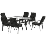 7-piece Dining Set, Rectangular Table & 6 Chairs, Black