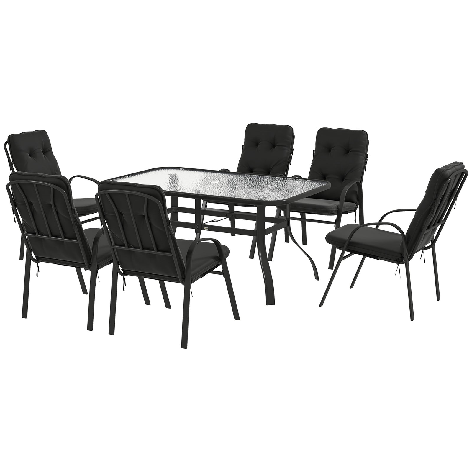 7-piece Dining Set, Rectangular Table & 6 Chairs, Black