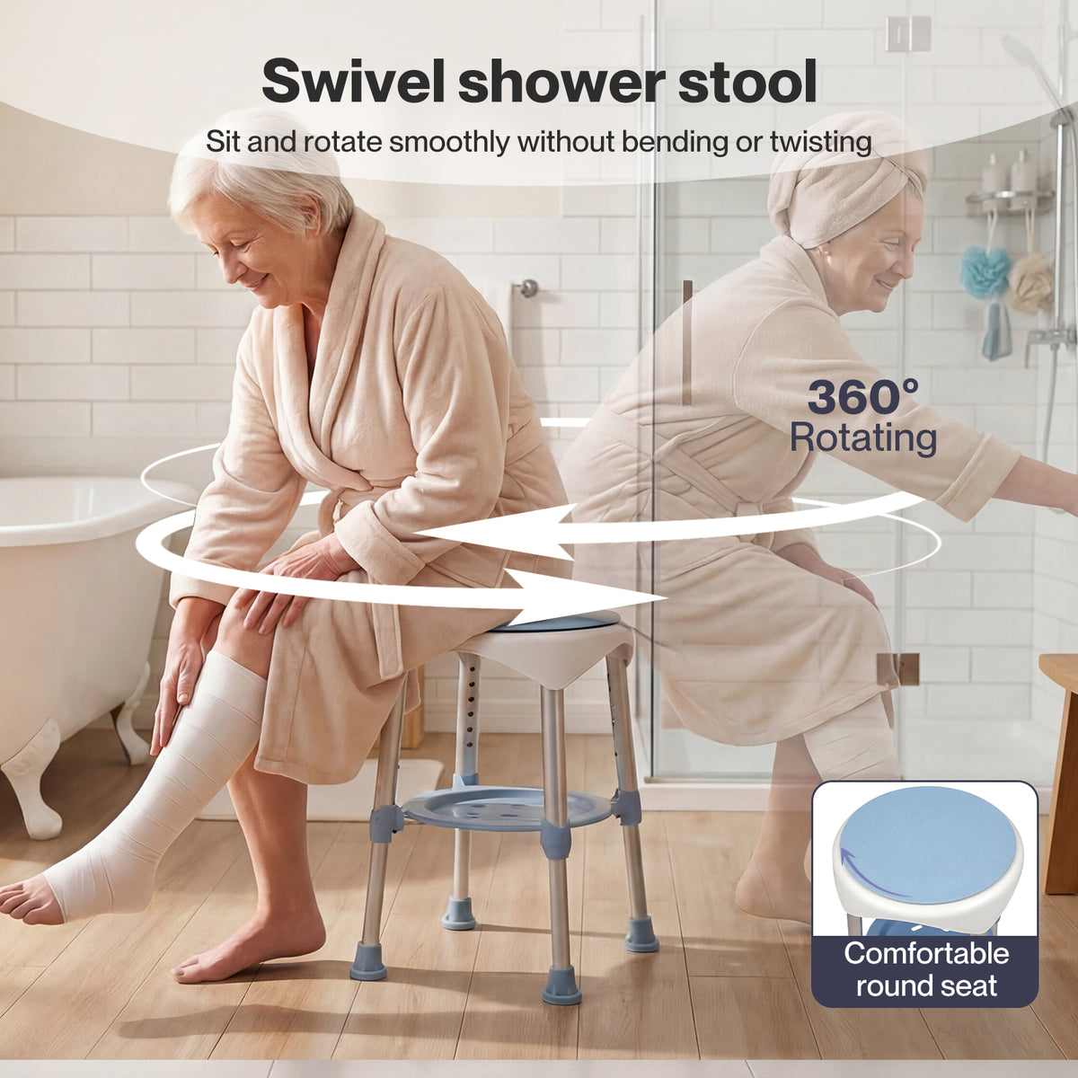Shower Chair Swivel 6-level Adjustable Height Shower Bath Stool Seat | Blue