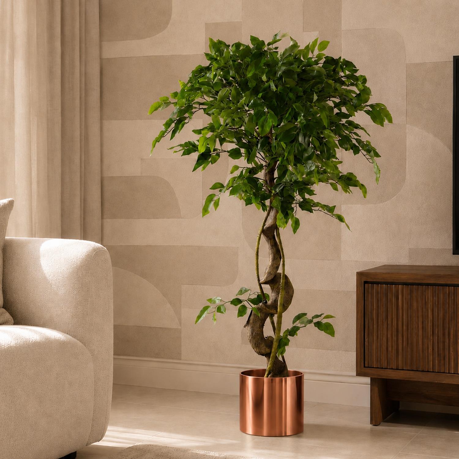 120cm Twisted Trunk Artificial Fruticosa Ficus Tree Copper Planter