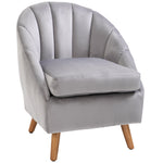 Velvet Fabric Single Sofa Accent Chair Solid Wood Leg