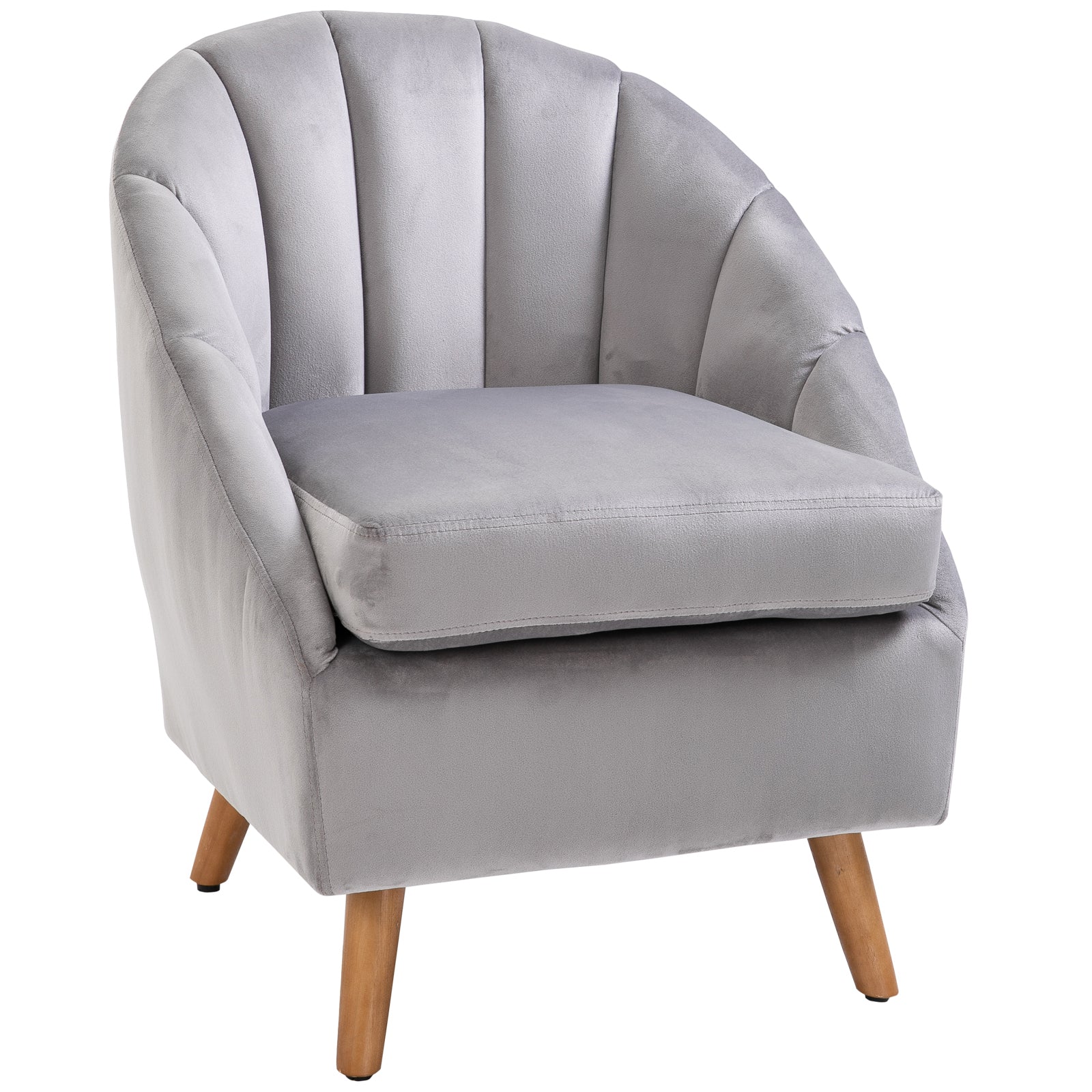 Velvet Fabric Single Sofa Accent Chair Solid Wood Leg
