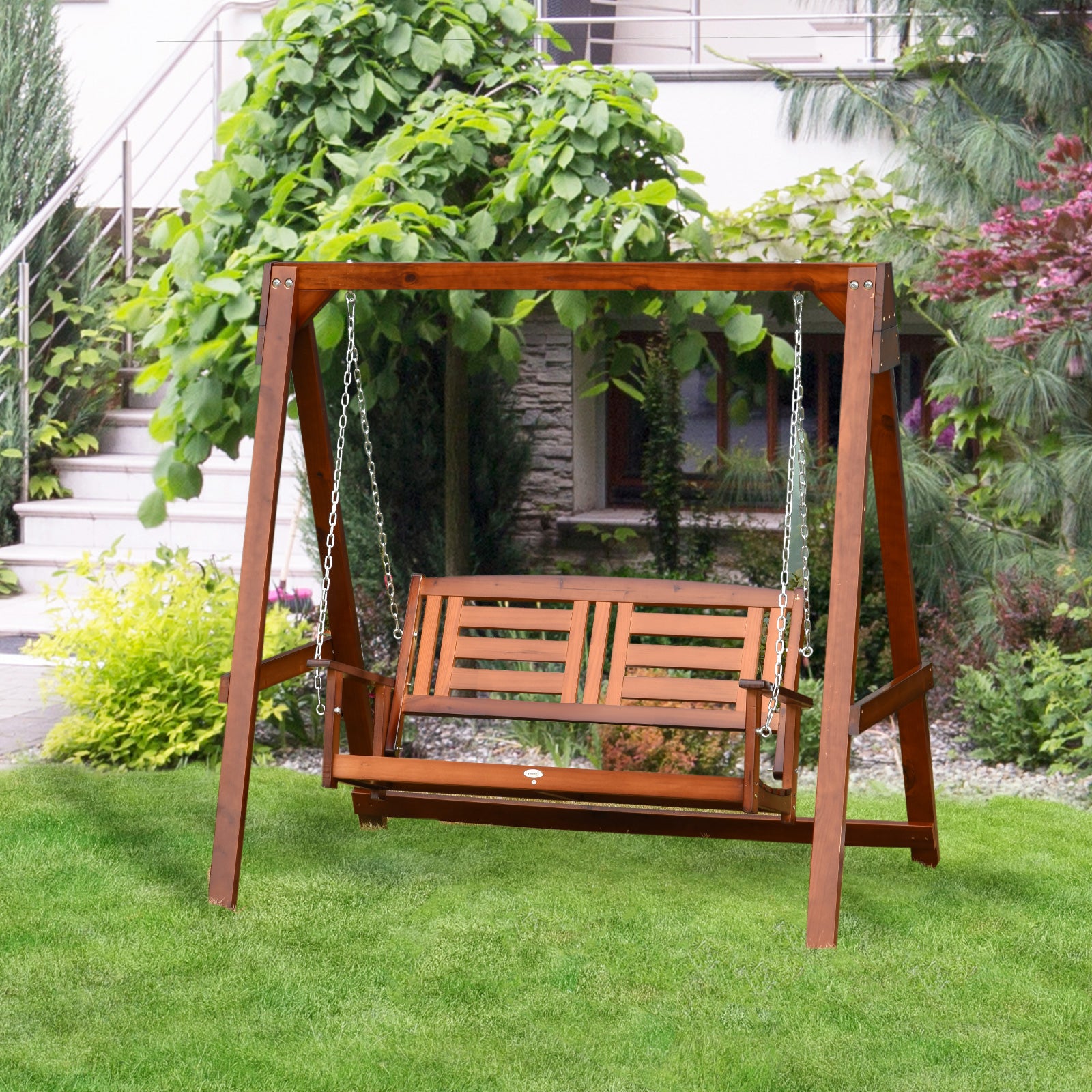 Outdoor 2 Seater Wooden Swing Chair Porch Patio Hammock