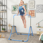 Kids Gymnastic Bar W/ Adjustable Height, Foldable Training Bar | Blue