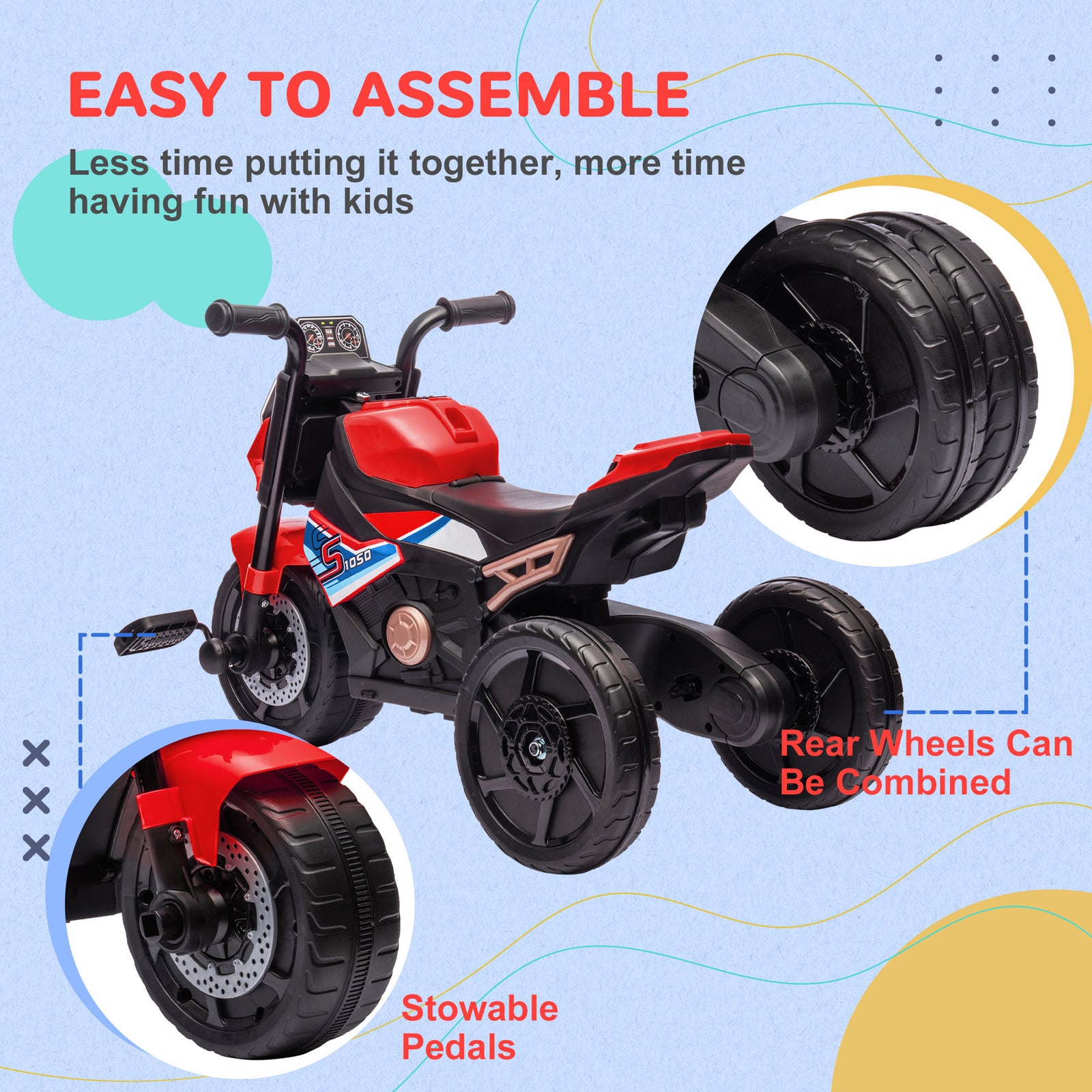3 In 1 Baby Trike With Headlights, Music, Horn | Red
