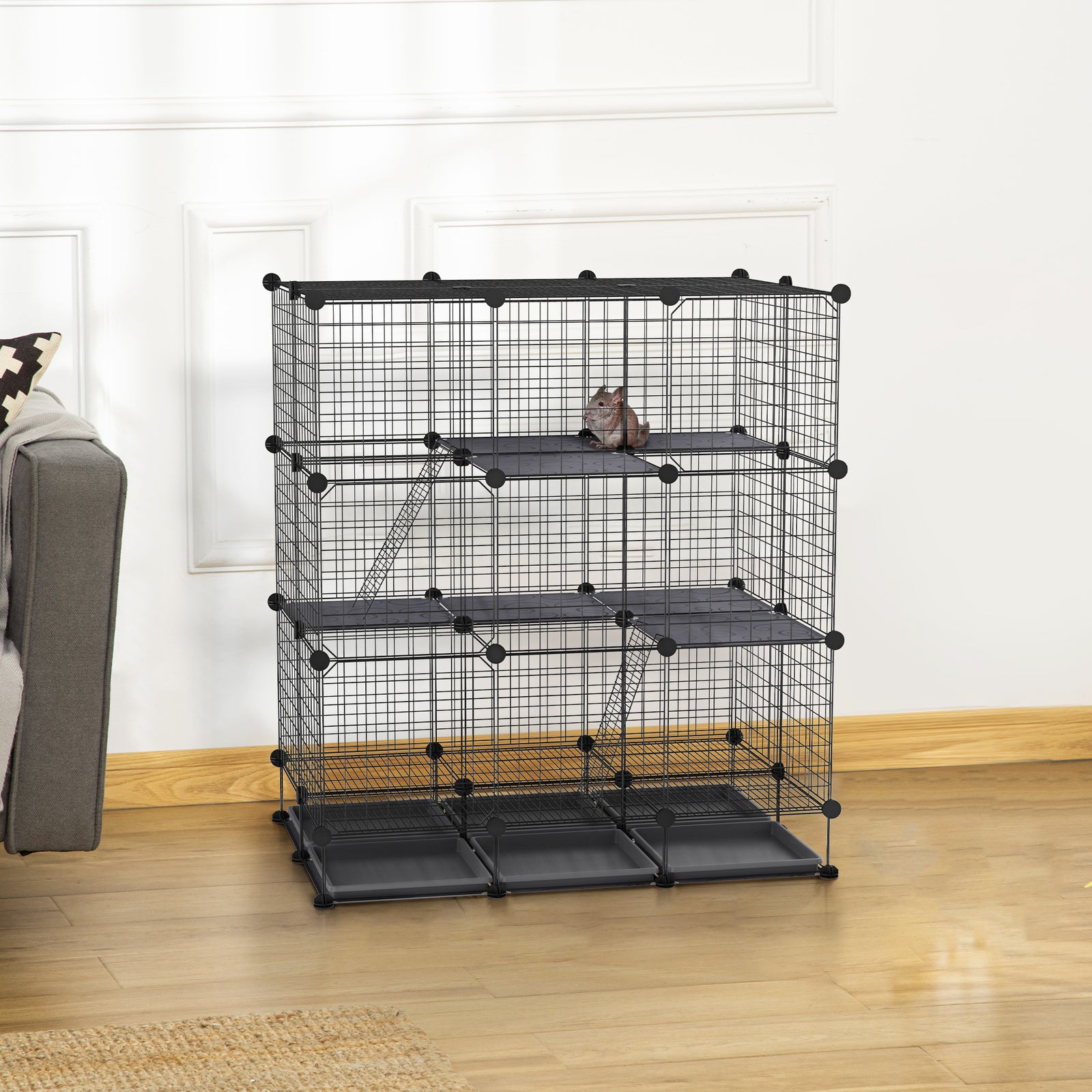 30 Pcs Diy Expandable Pet Cage Steel Bars W/ Doors Trays Plastic Corners