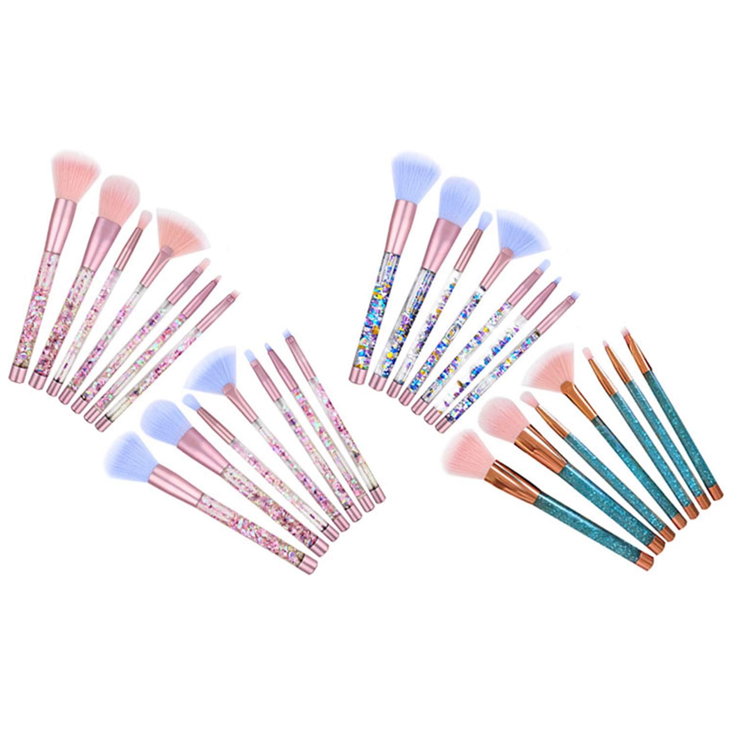 Cosmic Makeup Brush Set 7pc Liquid Glitter Handle Beauty Tool Kit Pink