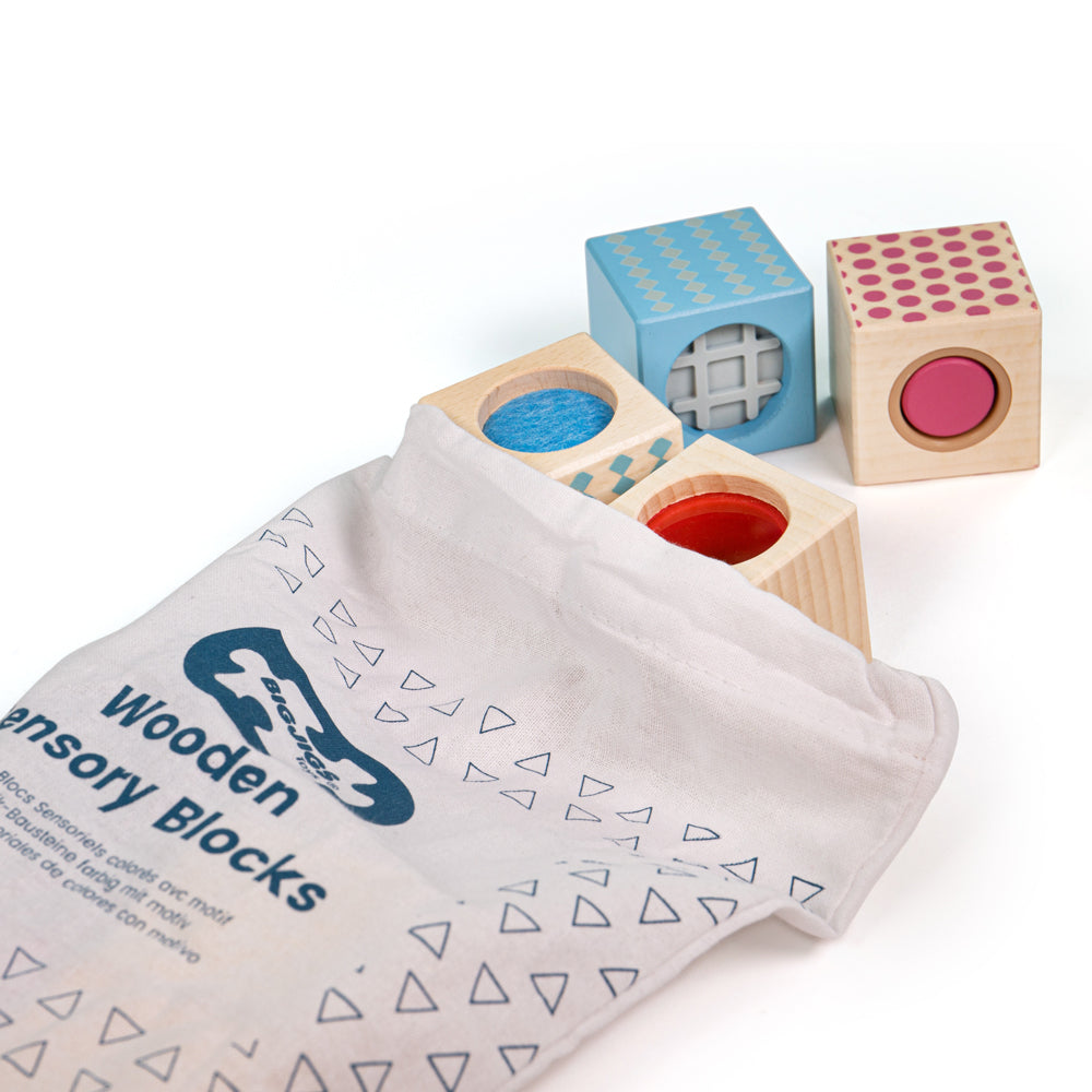 Bigjigs Toys 8 Wooden Sensory Blocks, Each With A Different Experence