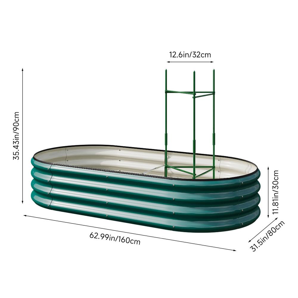 Galvanized Metal Raised Garden Bed – Elevated Planter Box With Safety Edging, Green, 120cm/160cm W X 80cm D X 30cm H | Large | Green