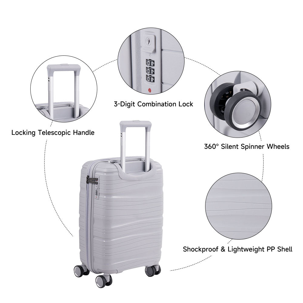 4pcs Lockable Travel Suitcase Set | Light Grey