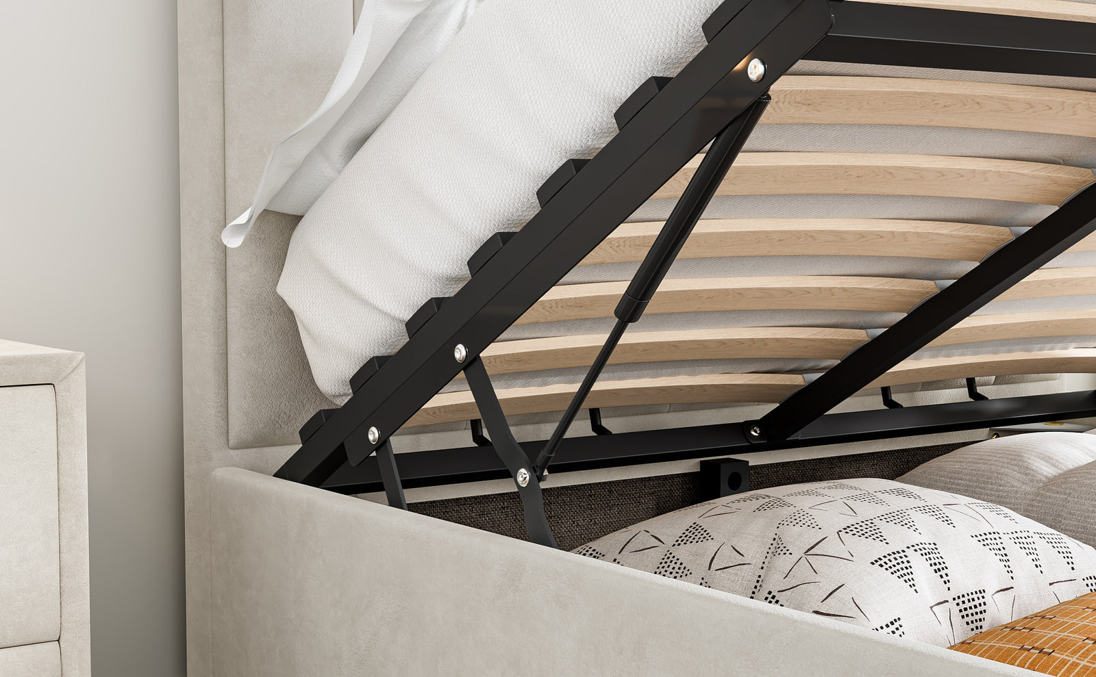 Rhodes Velvet Ottoman Bed | Small Double | Natural