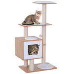 Wood Cat Tree Tower Scratching Post Kitten Activity Centre W/ Cushion