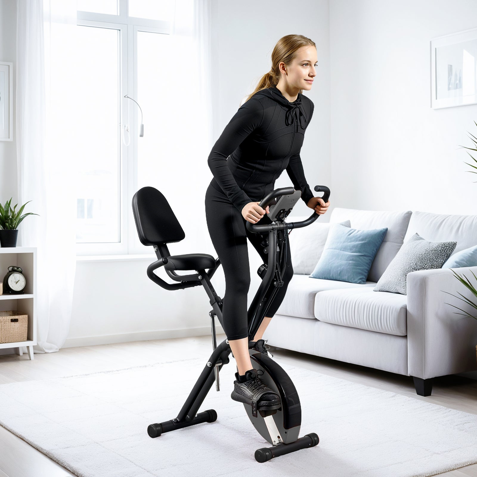 Folding Exercise Bike W/ Arm Bands And Hand Pulse Sensor | Black