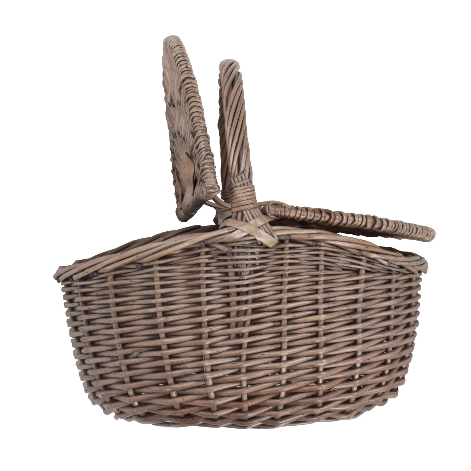 Wicker Small Antique Wash Double Lidded Oval Picnic Basket | Brown