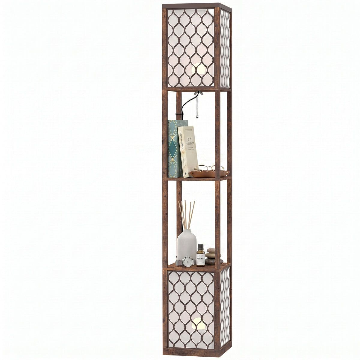 2-light Modern Floor Lamp W/ Shelves, Bedroom | Rustic Brown